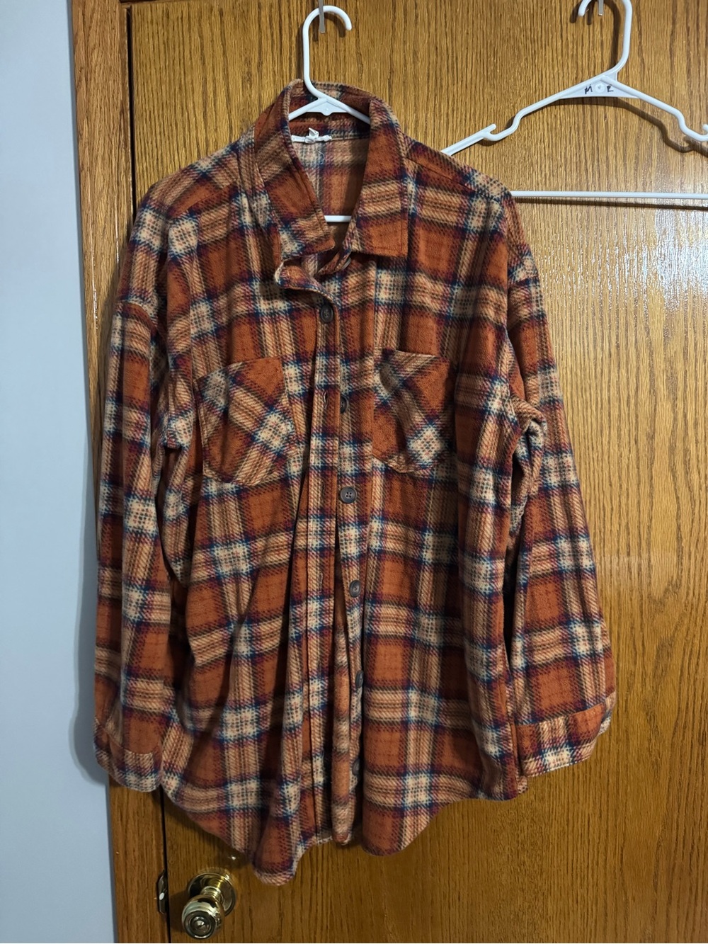 Maurices Orange Plaid Button-Up Cardigan